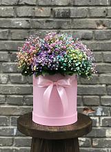 Цветочная композиция из Гипсофила и Розы в шляпной коробке в Бегуницы