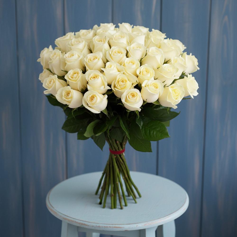 Букет 51 Белая роза Эдлесс Лав в Бегуницы